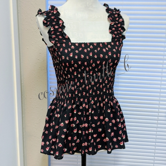 New Navy Floral Smocked Ruffled Tank Top - Picture 3 of 11
